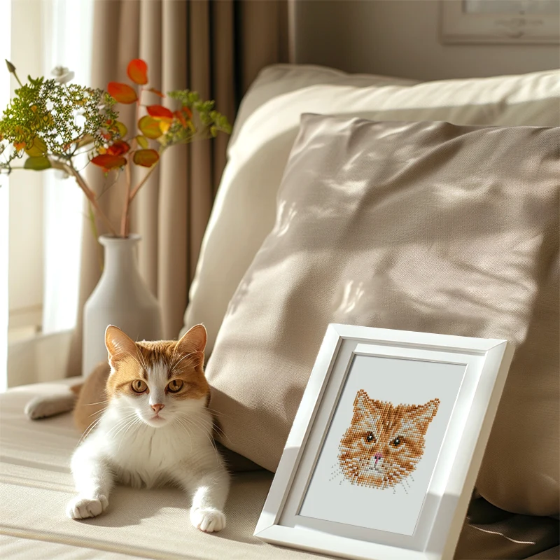 Cute Cat 5D Mini Diamond Painting -4 Pieces, Simple Diamond Artwork, DIY Creative Mini Accessories, No Frame, 15x20cm