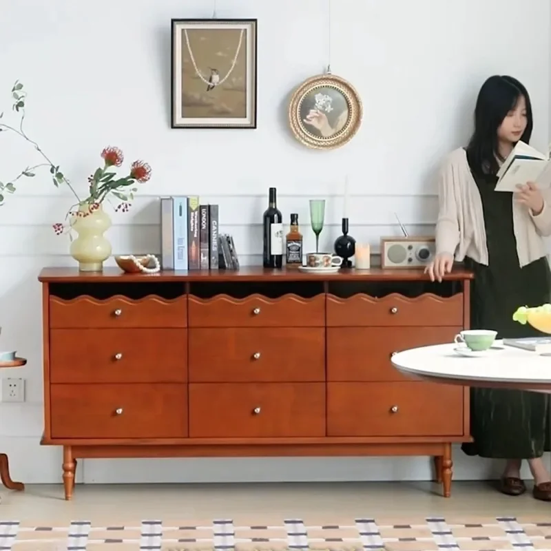 ตู้เก็บของไม้เนื้อแข็งสไตล์นอร์ดิกแบบเก้าลิ้นชัก สไตล์โบราณ เรียบง่าย หรูหราเบาๆ เหมาะสำหรับอพาร์ทเมนต์ขนาดเล็ก ใช้เก็บของในห้องนั่งเล่น