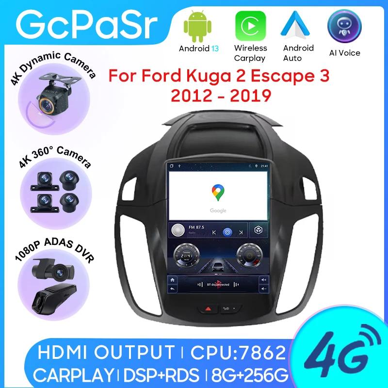 

Автомобильный радиоприемник на Android 13, 9,7 дюйма, для Ford Kuga 2 Escape 3 2012-2019, навигация Carplay, GPS, мультимедийный плеер BT No 2din, 4G, Wi-Fi