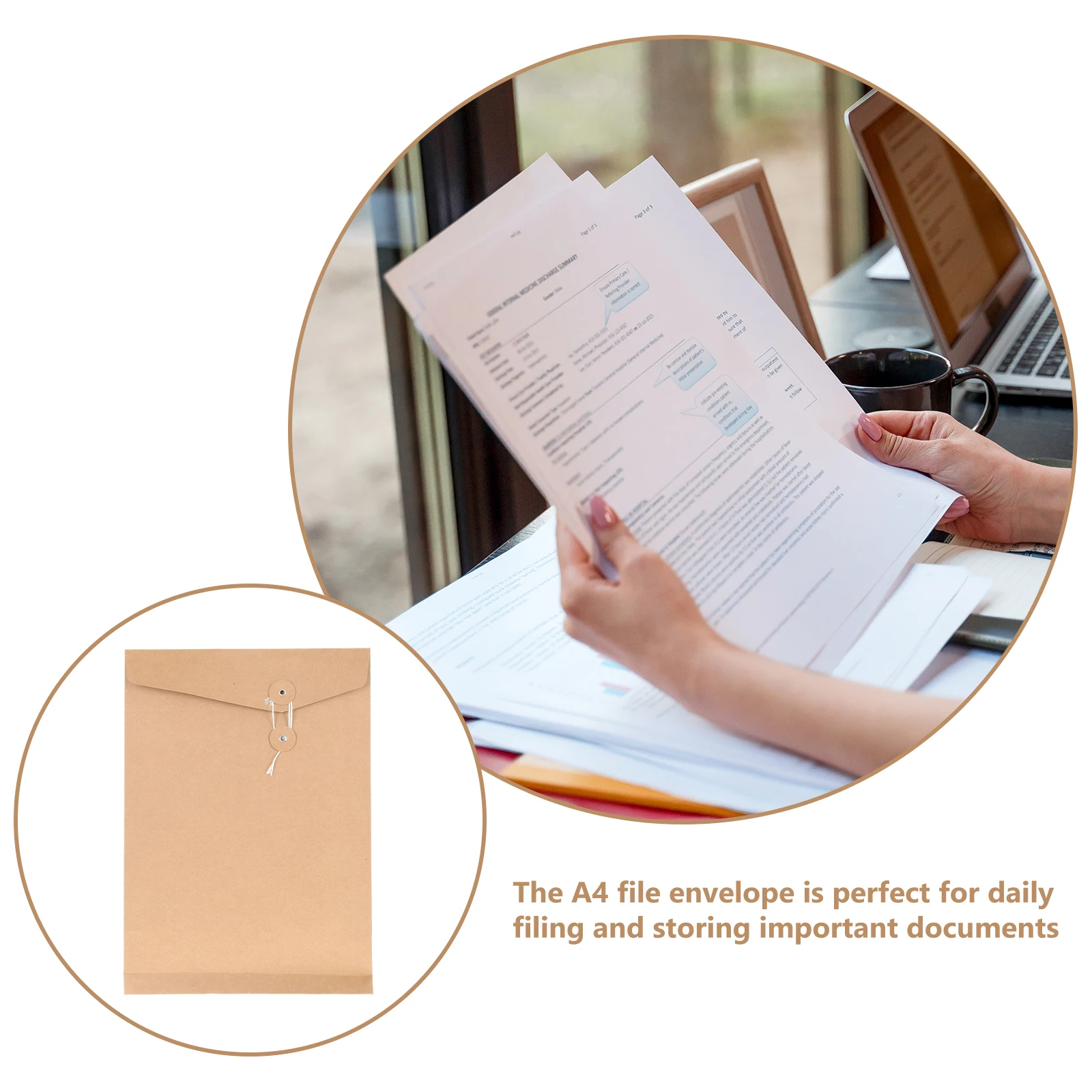 10pcs Kraft Paper File Envelope String Tie Closure Document Organizer Transparent Birth Certificate Holder for Travel Office