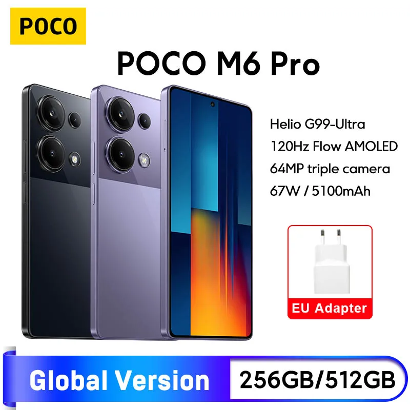 POCO M6 Pro Global Version Smartphone Helio G99 Ultra 120Hz Flow AMOLED DotDisplay 64MP Triple Camera with OIS 67W NFC