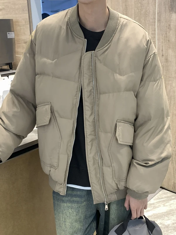 

Men's Pilot Jaet Cotton Coat Winter Thiened Warm Stand Collar Wide Tailoring Faionable Street Sle Zipper Decorated Ou...