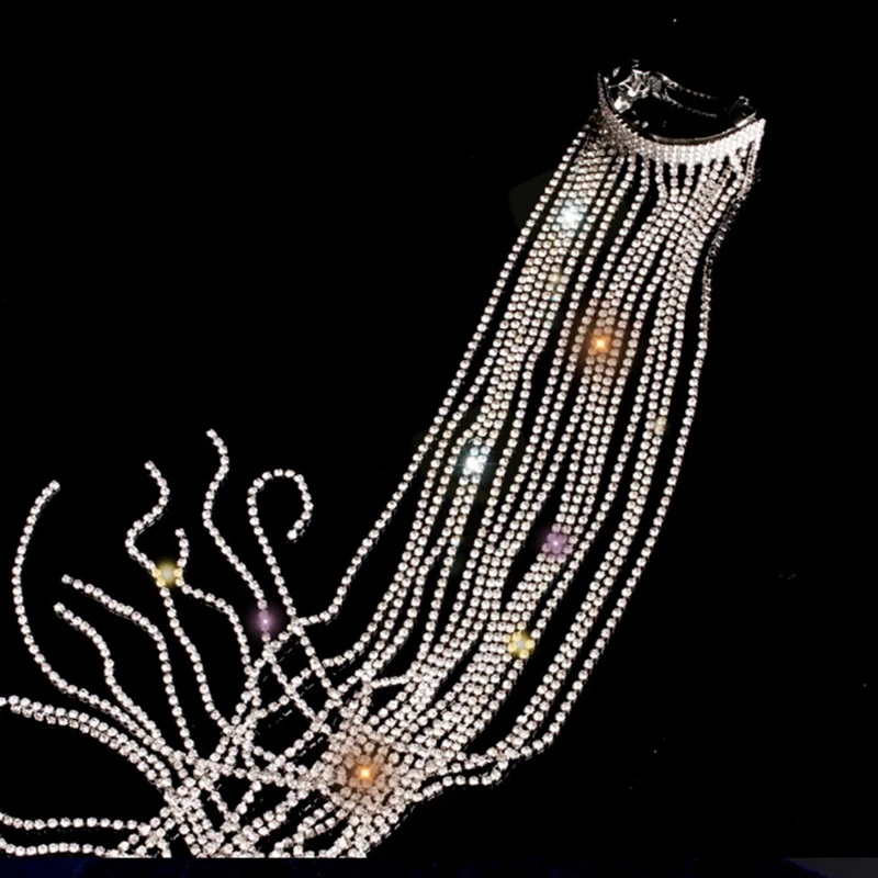 إكسسوارات شعر بسلسلة طويلة من حجر الراين ، دبوس شعر رائع ، مجوهرات نسائية ، هدية حفلات