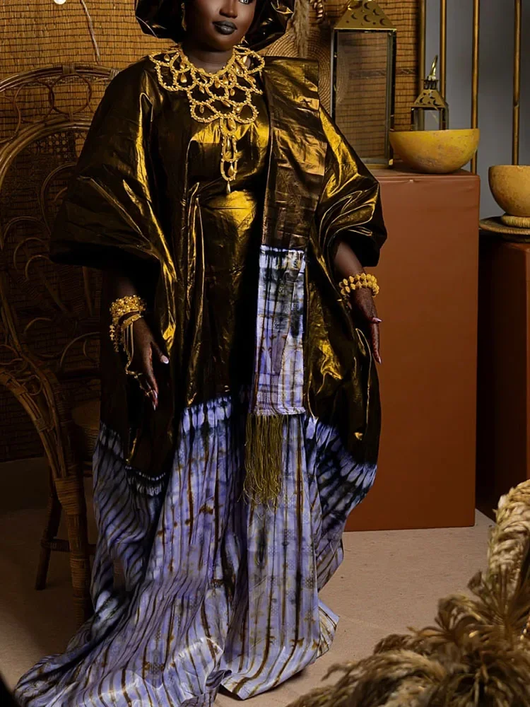 

Ramadan Kareem Outfit African Party Wear for Women Soft Cotton Printed Dashiki Robe Boubou Dress with Matching Scarf