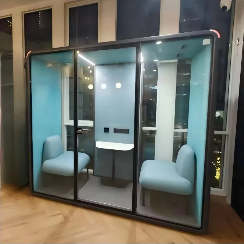 Modern Office Meeting Pod Soundproof Phone Booth Double-layer Glass Modular Design 30dB Sound Insulation For Hotel Mall Hospital