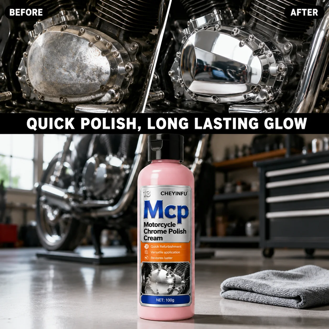 CHEYINFU 100g Motorcycle Chrome Polish Paste Instant Refurbishment Luster Restorer Cream