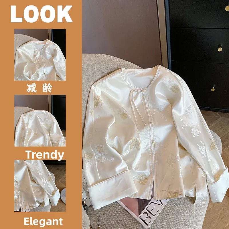 

New Chinese Sle Embroidered Button irt Women's Early Spring Elely Improved Top Korean Sle Loose Fit Long ...