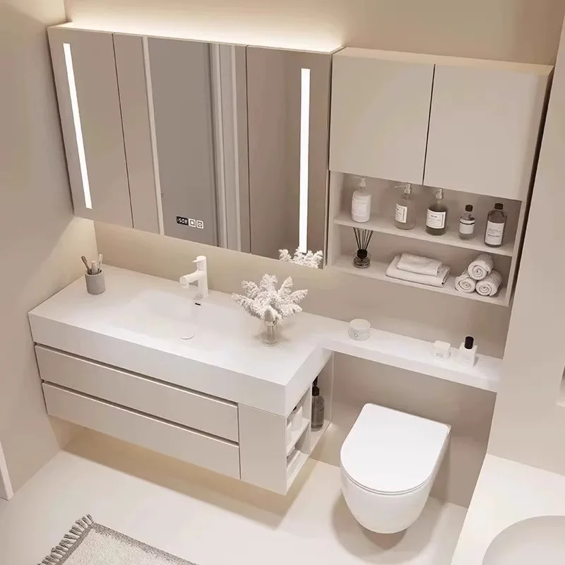 Шиферная бесшовная керамическая раковина, кремовый ветер, комбинация шкафа для ванной комнаты, встроенная раковина для рук, удлинитель для унитаза, умывальник