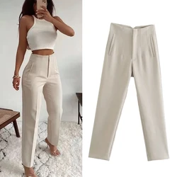 TRAF Office Wear High waist Pants for Women Formal Pants Office outfits Pencil Trousers Black Pink White Fashion Ladies Pants