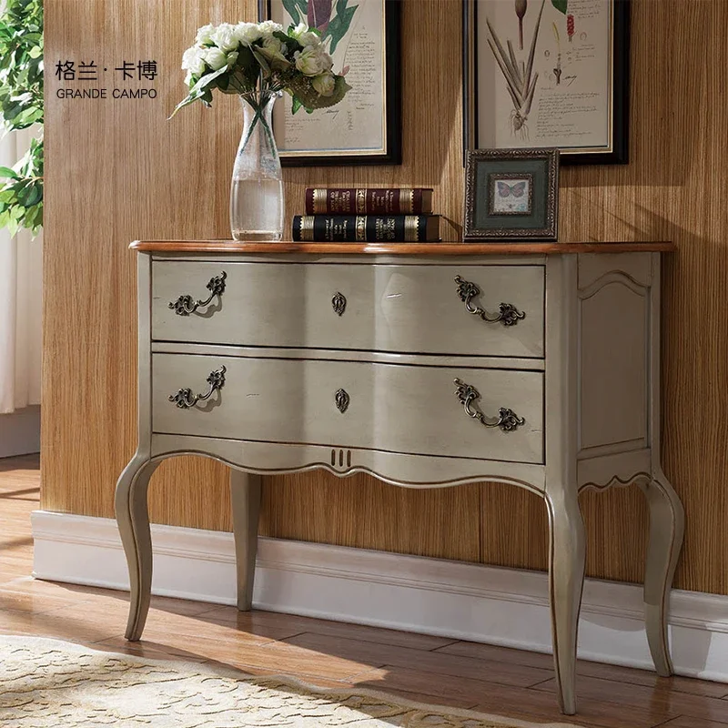 

Mediterranean Console Tables European-Style Storage Chest of Drawer American Furniture Two-Drawer Wall Cabinet