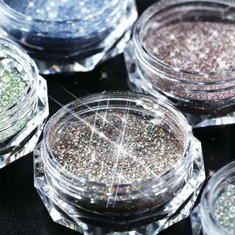 8-Colors Nail Crystal Diamond Powder Net-2g Reflective Glitters Nail Shiny Pigment  Holographic Glass Micro Crystal Nail Powder