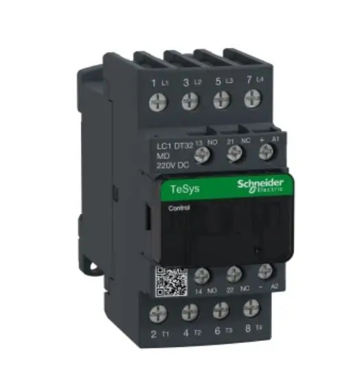 

LC1DT32MDC LC1-DT32MDC LC1DT32MD Contactor, TeSys Deca, 4P(4 NO), AC-1, 0 to 440V, 32A, 220VDC standard coil