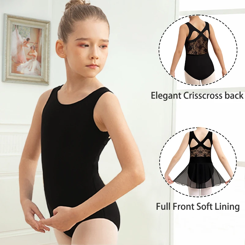 Justaucorps de Ballet pour filles, bretelles croisées au dos, robes de danse pour enfants, débardeur sans manches, vêtements de danse