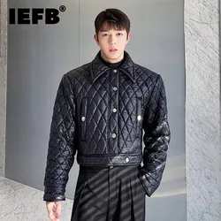 IEFB Korean Style Men's Padded Jacket Casual Single Breasted Solid Color Turn-down Collar Luxury Loose Male Clothing 2024 9D1082