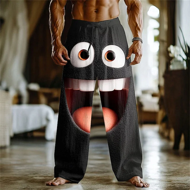 

Новые модные мужские повседневные брюки, уникальные и игривые брюки с завязками и принтом лица, уличная уличная одежда, прямые брюки