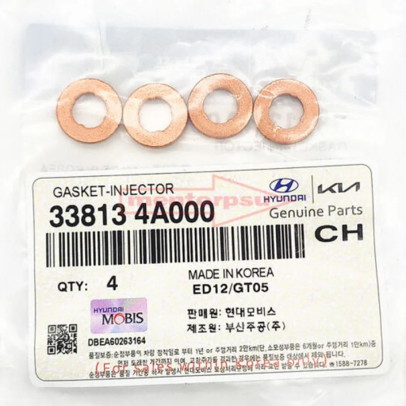 4X GENUINE HYUNDAI ILOAD/IMAX TQ CYL 2.5L TURBO DIESEL FUEL INJECTOR WASHER SET