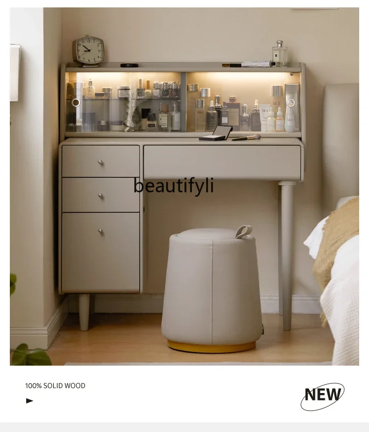 طاولة مكياج من الخشب الصلب، خزانة فاخرة بإضاءة غرفة النوم مع مصباح، خزانة تخزين بسيطة مع طاولة رف A15