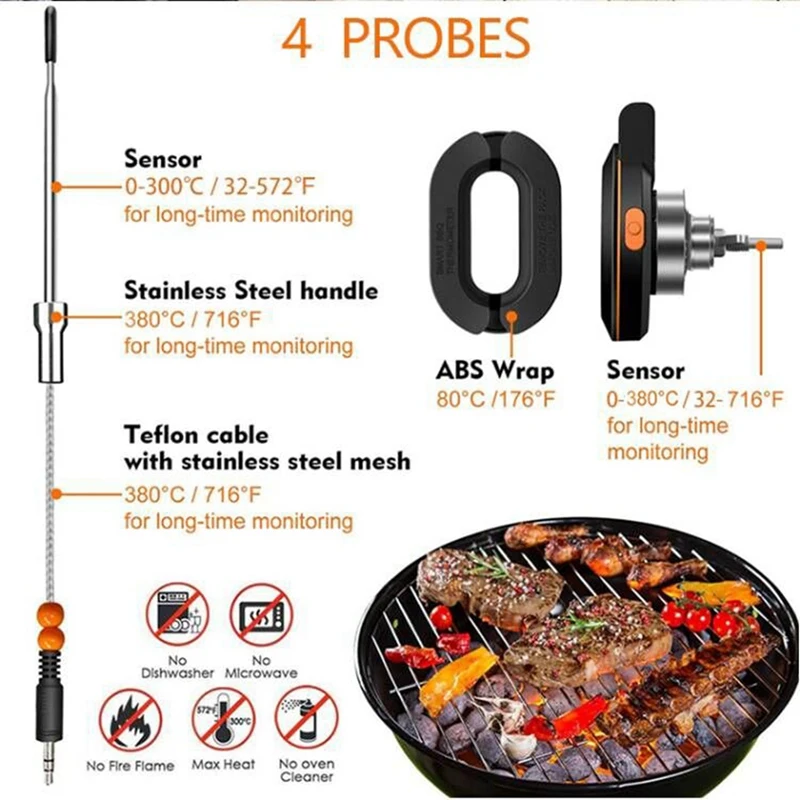 Wireless Digital Bluetooth Smart Barbecue/ Wireless Grill Meat Thermometer For Meat Food Barbecue Charcoal Grill And Oven