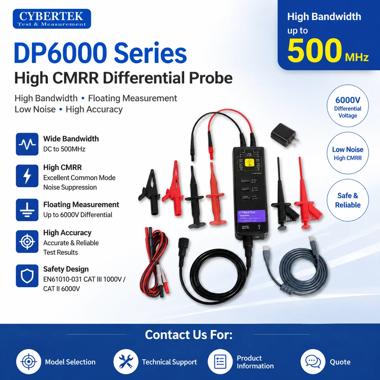 CYBERTEK DP6070 DP6700 High Voltage Differential Probe, Wide Bandwidth Oscilloscope Probe for Precision Signal Testing