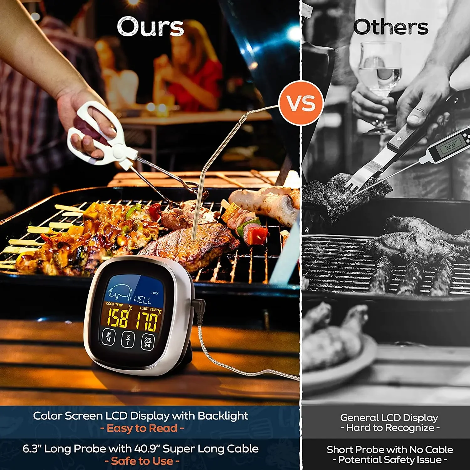 Digital Meat Kitchen Thermometer Stainless Waterproof Meat Temperature  Thermometre Probe Oven Cooking BBQ Temperature Meter