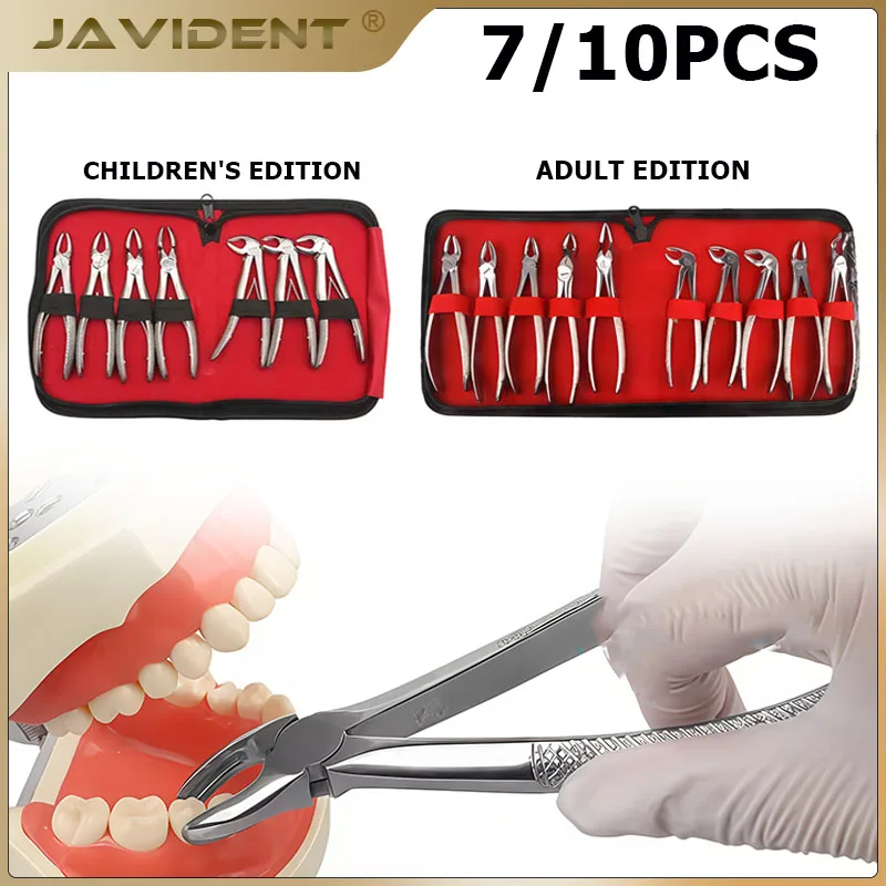 JAVIDENT Dental Forceps Tooth Extraction Forcep Pliers Kit 7pcs for Child&10pcs for Adult Stainless Steel Dental Materials