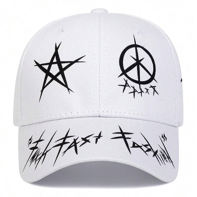 Black White Patchwork Graffiti Print Hip Hop Baseball Caps Men Women Fashion Personality Dad Hat Golf Capscasual Sun Hats