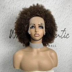 Brown Curly Lace Front Human Hair Wigs For Women Afro Kinky 13x4 Lace Front Wigs Pre Plucked 300% Density Transparent HairUGo