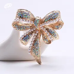 High-grade Exquisite Pearl Rhinestone Bow Brooch Vintage Fashion Temperament Women's Clothing Accessories