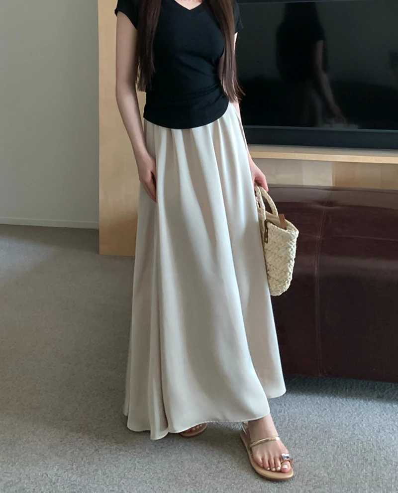 4Colors Stain Midi Skirt Women High Waist Long Skirts For Womens 2024 Spring Autumn Elegant Ball Grown Skirts Female (UB709