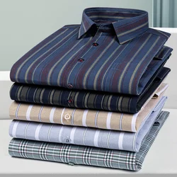 New Quality 100% Pure Cotton Men Long Sleeve Social Shirt for Oxford Shirt Men Plaid Striped Work Casual Pocket Shirts S-8XL