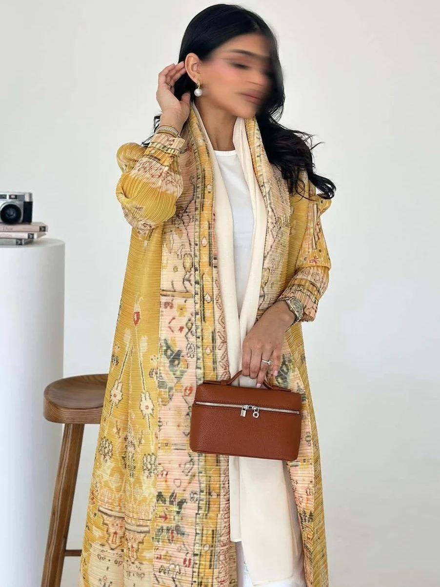 Eid Muslim Abaya Women Pleated Miyake Cardigan Dresses Abayas Ramadan Morocco Dubai Jalabiya Kaftan Vestidos Arab Long Robe 2025