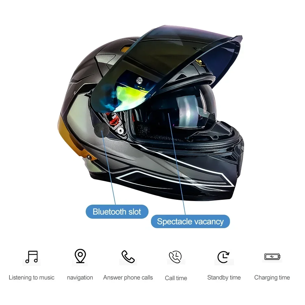 OEM High Quality Double Lens Helmet With Bluetooth Headset New Decal Materials Dot Full Face Helm Motorcycle Bluetooth Helmet