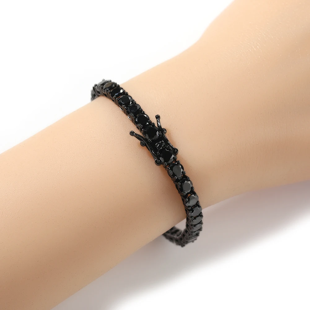 UWIN 5mm Black CZ Tennis Chain Bracelets for Men Women Icd Out Round Cut Cubic Zircon Bracelets Hip Hop Fashion Jewelry