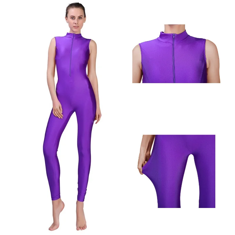 아오일리세이 여성용 퍼플 민소매 유니타드 남성용 스판덱스 발레 체조 유니타드 원피스 댄스 의상 성인용 점프수트