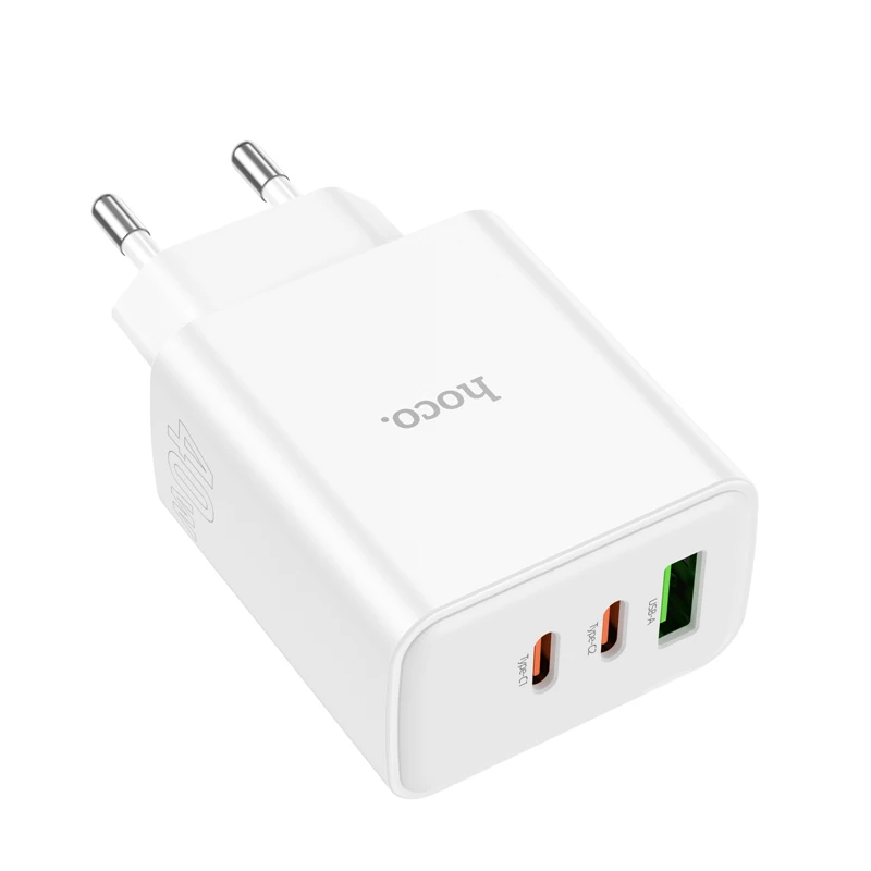 HOCO C126A PD40W Dual USB C Fast Charging Adapter For iPhone 17/16/15 Pro Max PD QC3.0 Wall Travel Phone Charger For Samsung S23