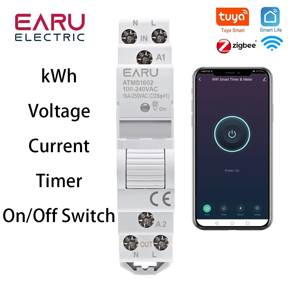 AC 110V 220V 16A Din Rail WIFI / Zigbee Smart Timer Relay Switch Breaker Remote Control by Tuya APP KWH Energy Power Meter