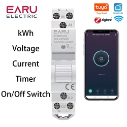 AC 110V 220V 16A Din Rail WIFI / Zigbee Smart Timer Relay Switch Breaker Remote Control by Tuya APP KWH Energy Power Meter