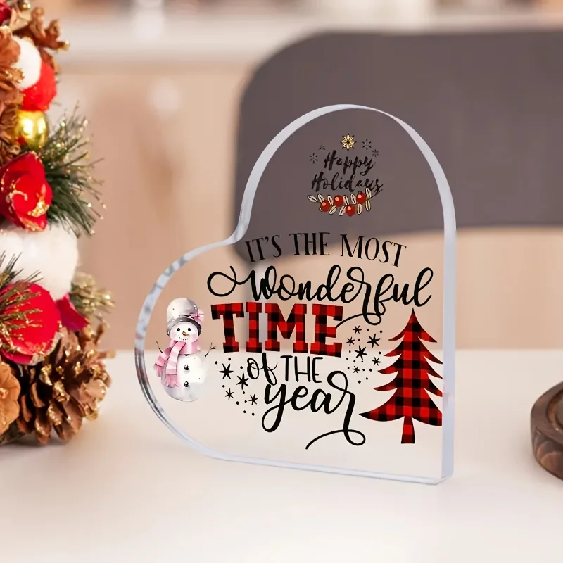 2D Flat, 1pc, [Christmas Decoration] Happy Holidays Acrylic Ornament Snowman Christmas Tree Pattern Holiday Desktop Atmosphere Artifact! Warm Living Room/office Decorations, Holiday Greetings, Acrylic Signs, Employee and Customer Appreciation Gifts