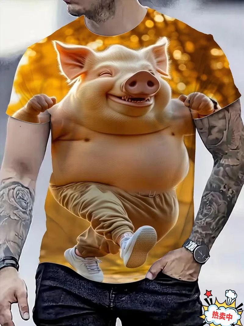 Mens Cool 3D Graphic Tee Cute Hamster Funny Pig Design Short‑Sleeve T‑Shirt Loose‑Fit Casual Top For Holiday Streetwear 2026 new