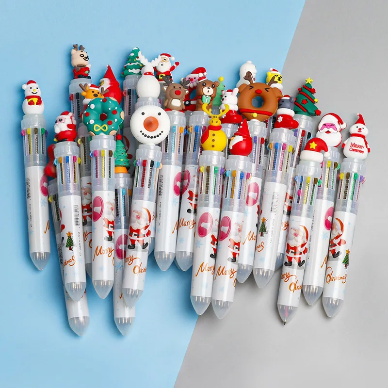 Imagem -02 - Kawaii Caneta Esferográfica Retrátil Bonito Papai Noel Presente de Natal Caneta Rollerball Escola e Escritório Papelaria 10 Cores 20 Pcs por Lote