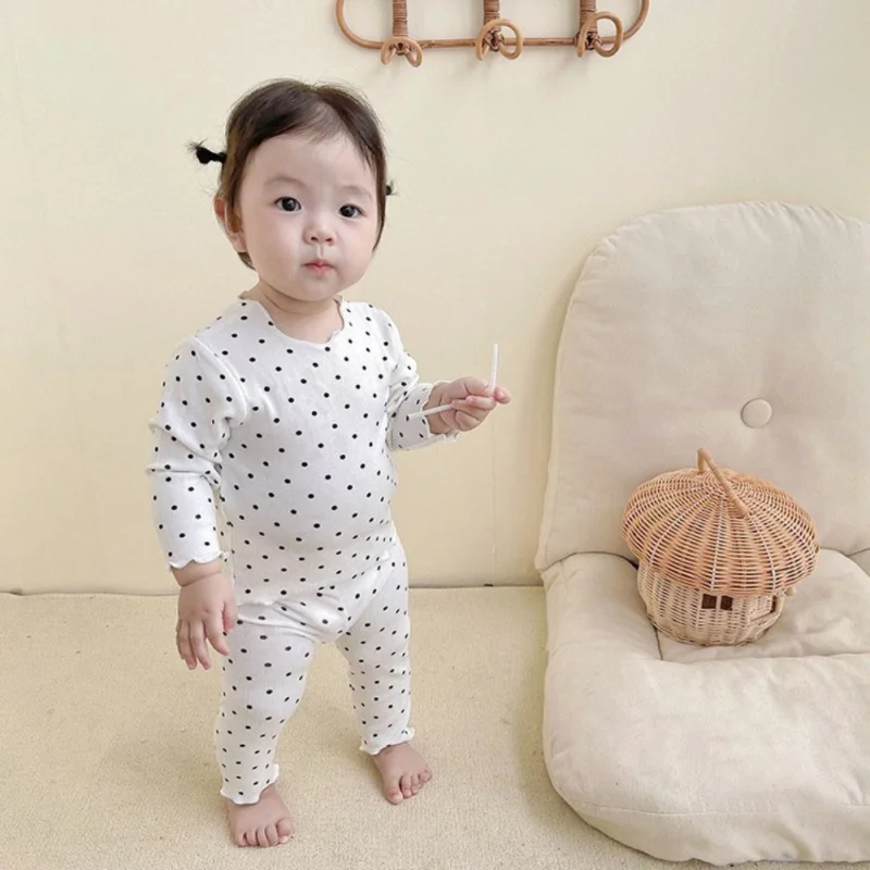 2Pcs Spring Autumn Baby Sleepwear Sets Fashion Toddler Long Sleeve Dot Print Tops+Pants Infant Newborn Girls Boys Pajamas Suits