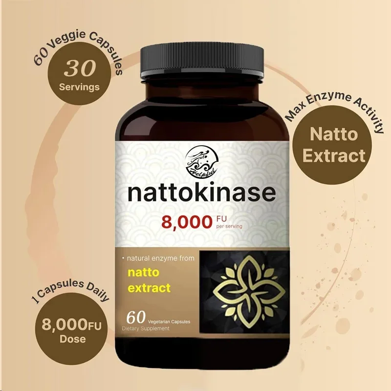 Nattokinase Supplement 8000 FU Per Serving,  Maximum Strength Enzyme and Heart Health Support 60 Capsules