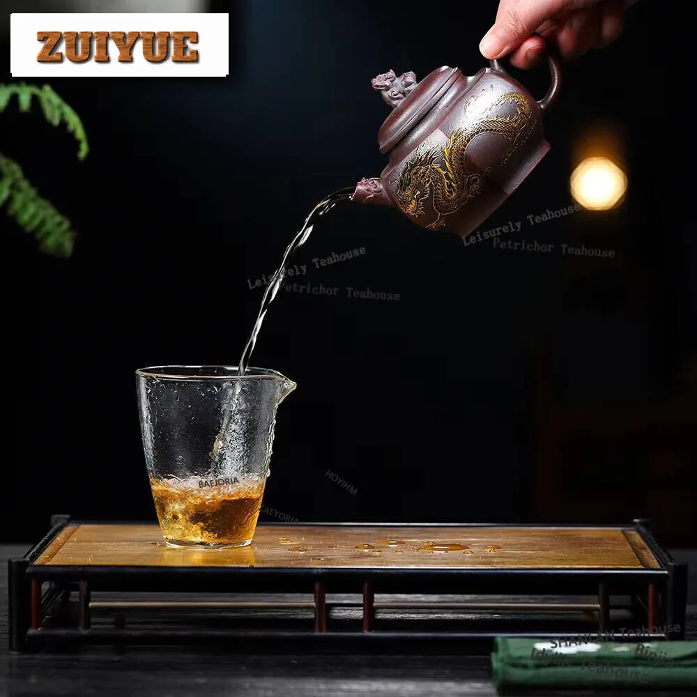 HOYIHM 310ml Chinese Yixing Purple Clay Color Changing Hexagonal Teapots Handmade Iron Blood Red Sand Kettle Zisha Teaset