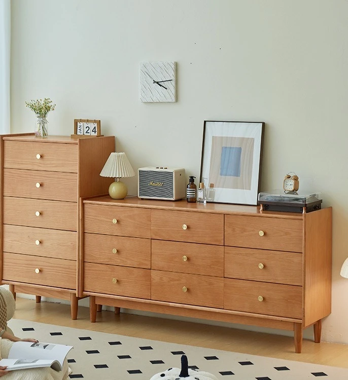Solid wood chest, bedroom wall storage, living room chest of drawers