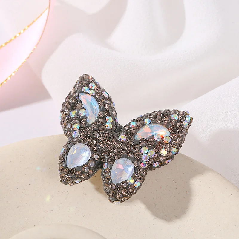 1PCS Double Side Diamond Butterfly DIY Necklace Hanging Bracelet Keychain Straight Hole Beads Junk Mobile Phone Case Charms