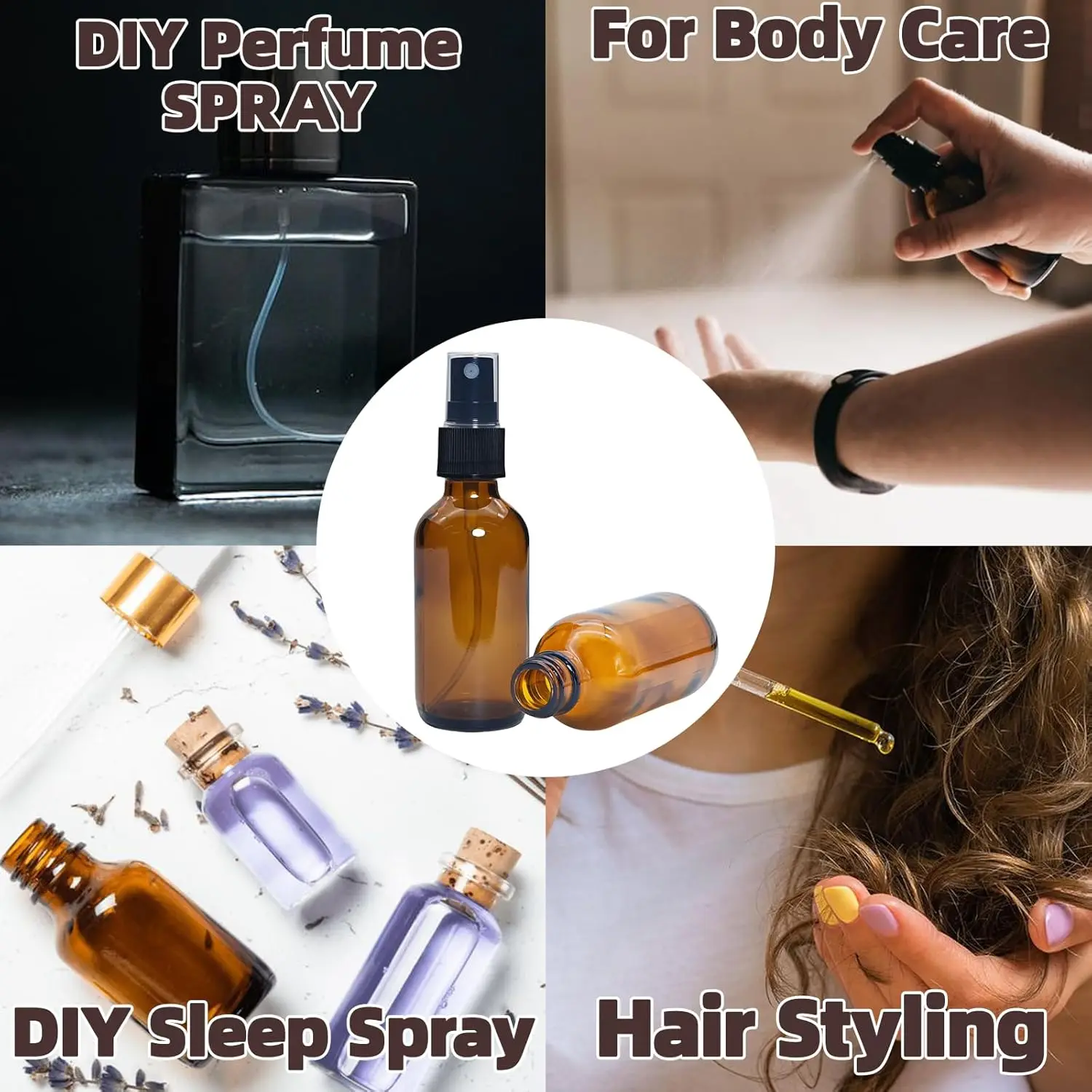 4er-Pack Bernsteinfarbene Kleine Glas-Sprühflaschen, Leere Sprühflasche für Haare, Pflanzen, Parfüm - Feiner Nebel, Mini-Sprühflasche – Detail 1