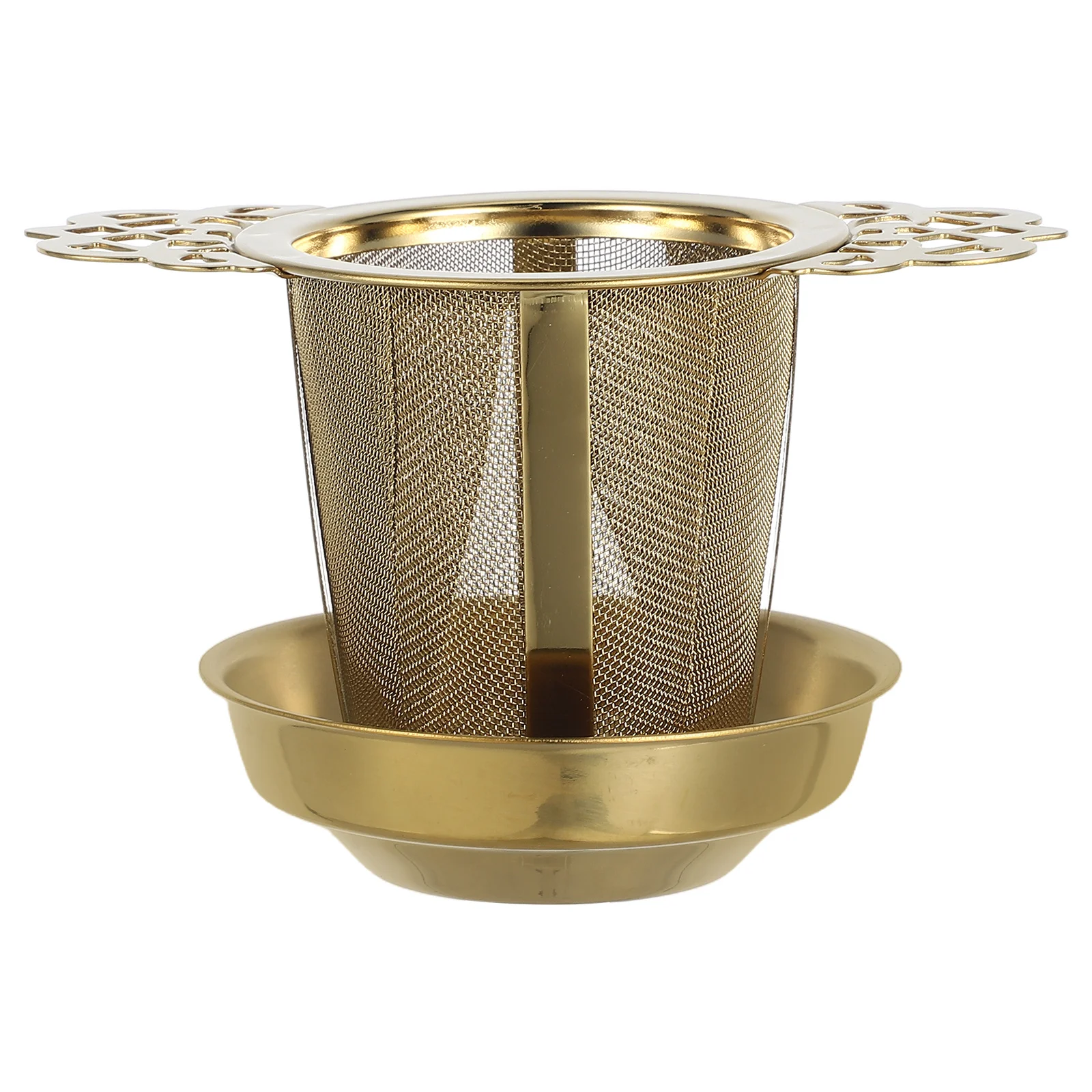 

1Set Stainless Steel Tea Infuser Double Handle Fine Mesh Strainer Loose Leaf Tea Brewing Accessory Tray Home Use