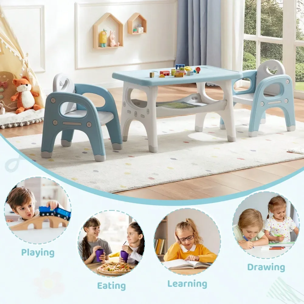 

Table And Chair Set, Plastic Children Activity Table With 2 Chairs, Toddler Table And Chair Set For Reading, Drawing, Snack Tim