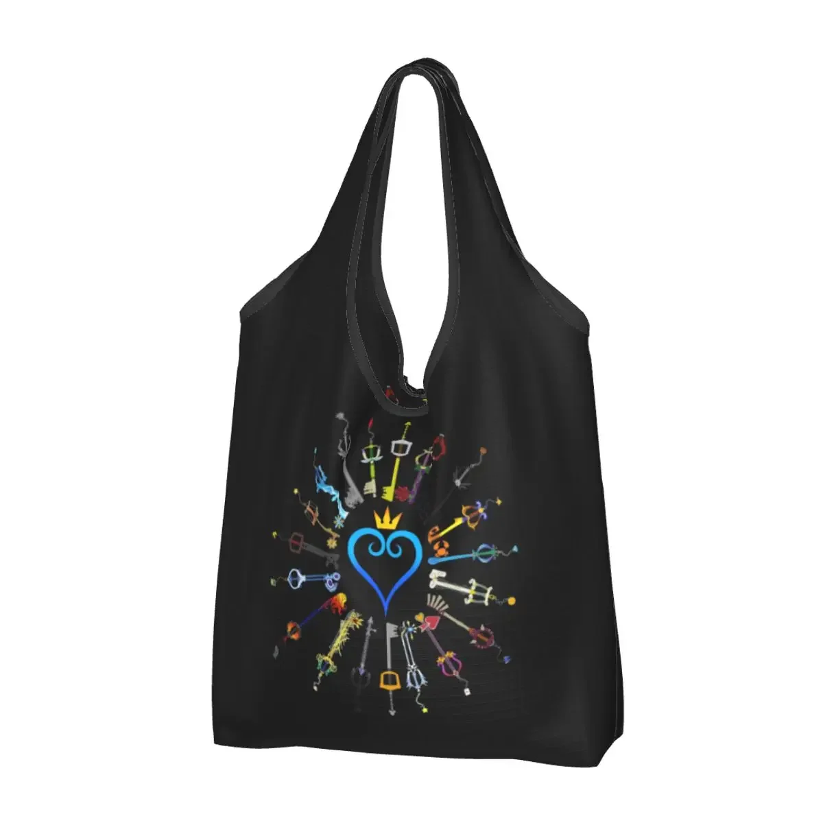 Custom  Kingdom Hearts Keyblades Shopping Bags Women Portable Large Capacity Grocery Anime Game Shopper Tote Bags