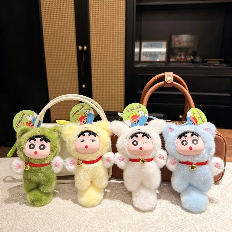 Soft Fuzzy Crayon‑Shin‑chan Cat Costume Plush Keychain, Vinyl Face Doll, Bag Hanging Ornament, Lovely Surprise Gift Kawaii